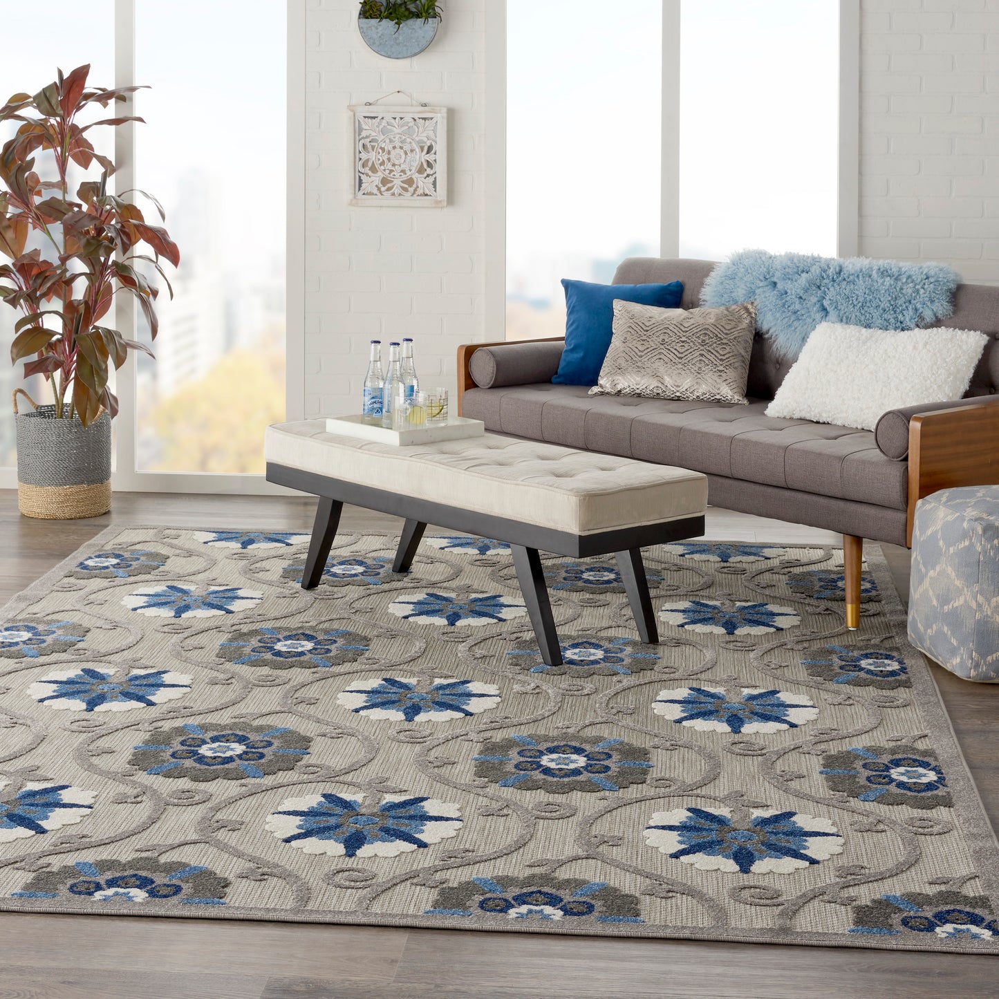 Nourison Aloha 7' x 10' Grey/Blue Contemporary Rug