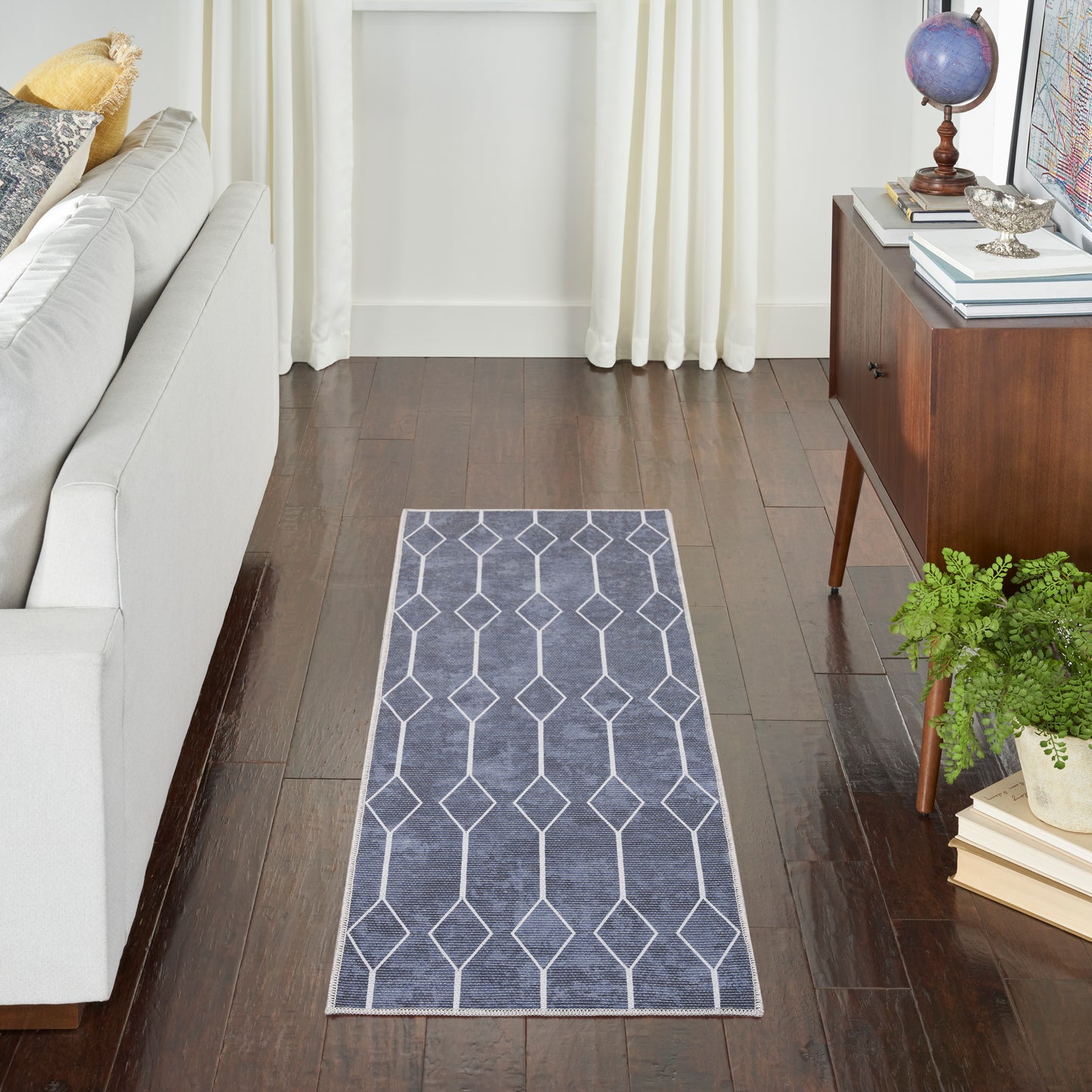 Nicole Curtis Machine Washable Series 1 2' x 6' Navy Modern Indoor Rug