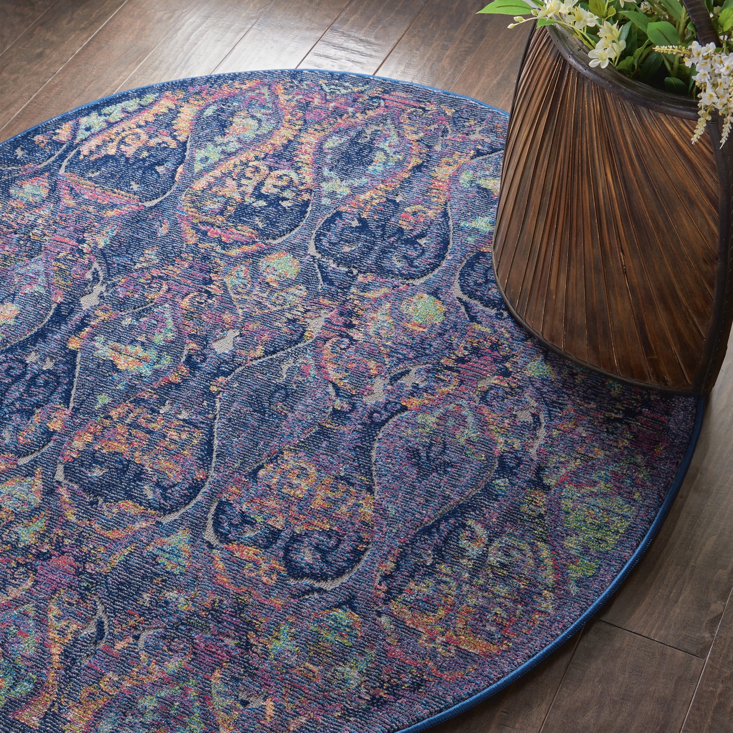 Nourison Ankara Global 4' x Round Navy Multicolor Bohemian Indoor Rug