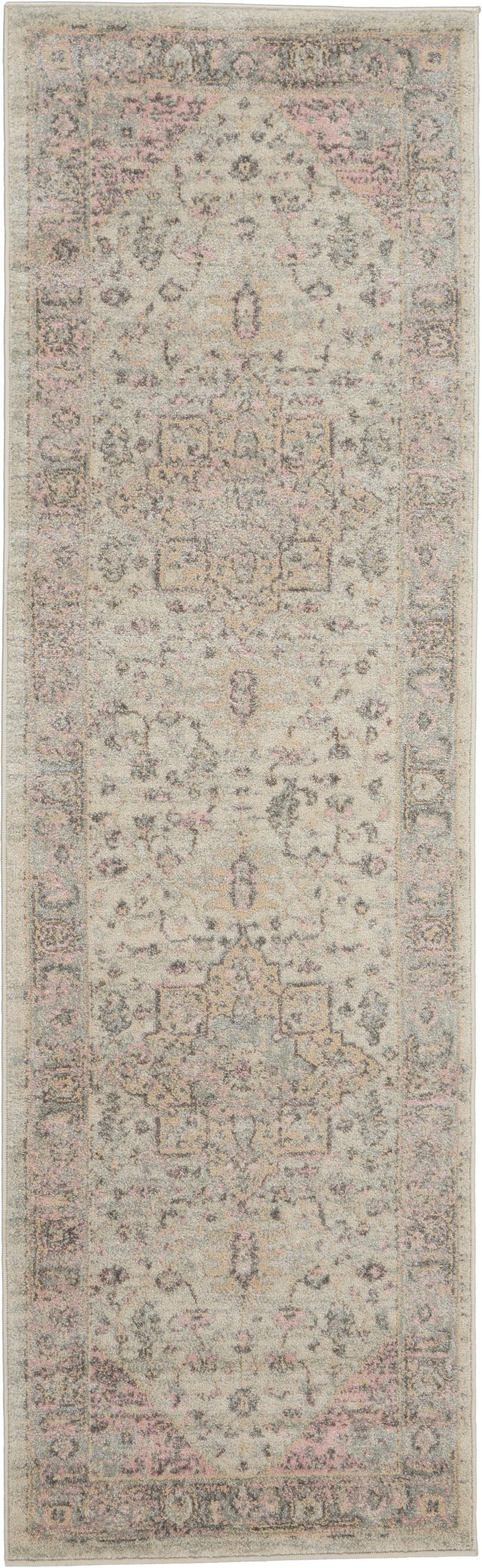 Nourison Tranquil 2'3" x 7'3" Ivory/Pink Vintage Indoor Rug