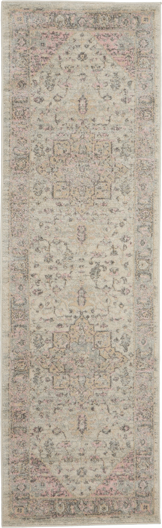 Nourison Tranquil 2'3" x 7'3" Ivory/Pink Vintage Indoor Rug