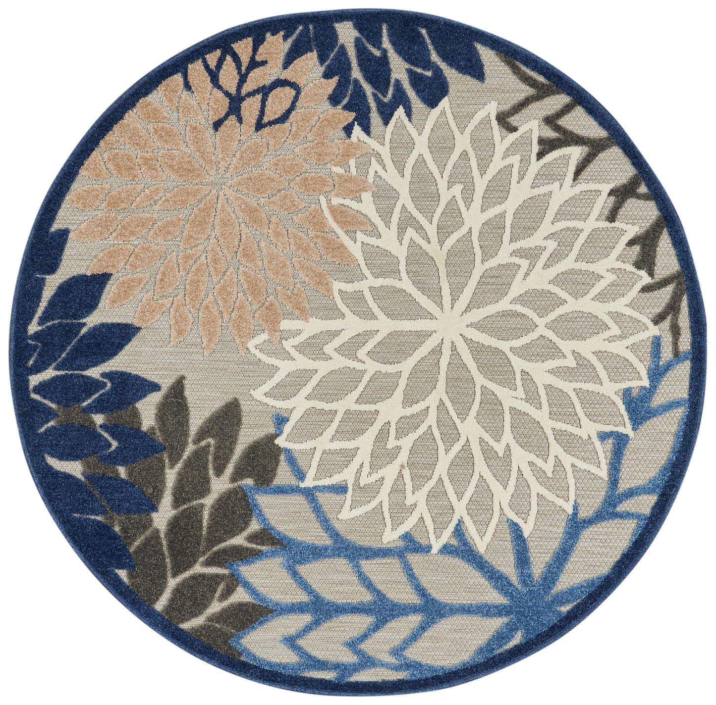 Nourison Aloha 5'3" x Round Blue Multicolor Tropical Rug