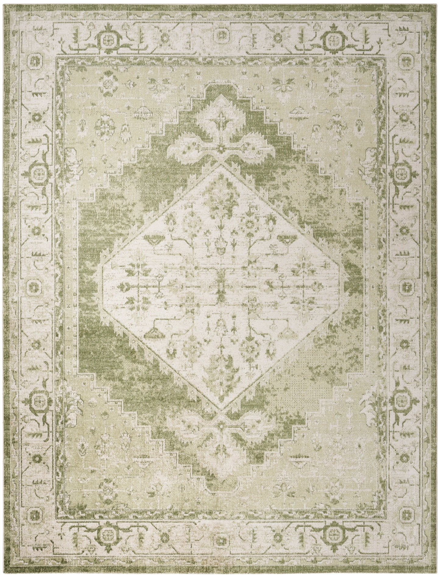 Nourison Astra Machine Washable 6'7" x 9' Ivory Green Vintage Indoor Rug